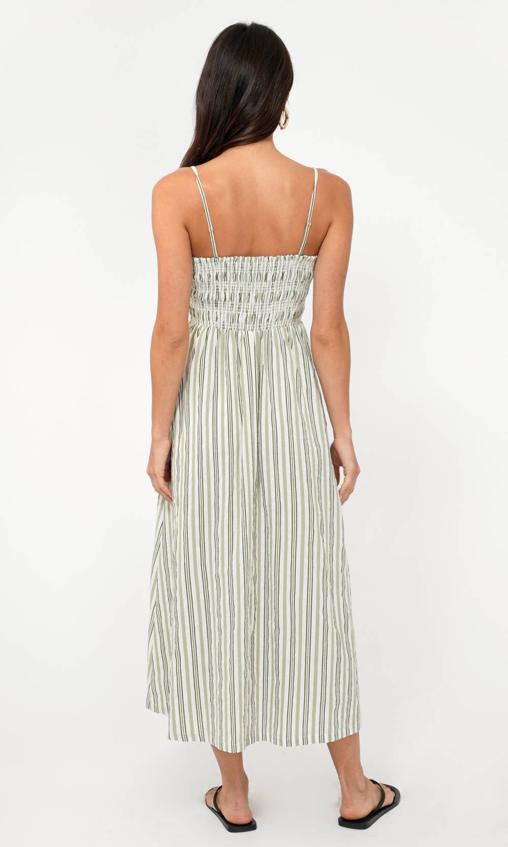 Lanis Stripe Smocking Removable Strap Midi Dress