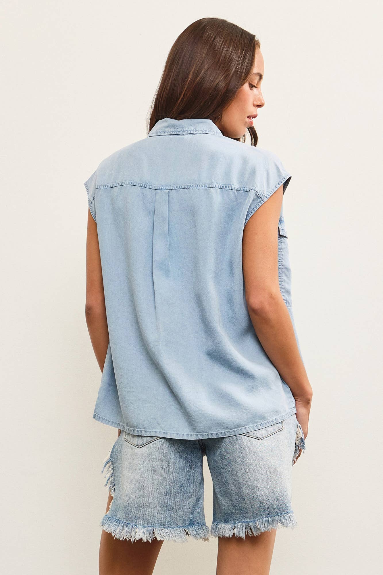 Cap Sleeve Denim Button Up