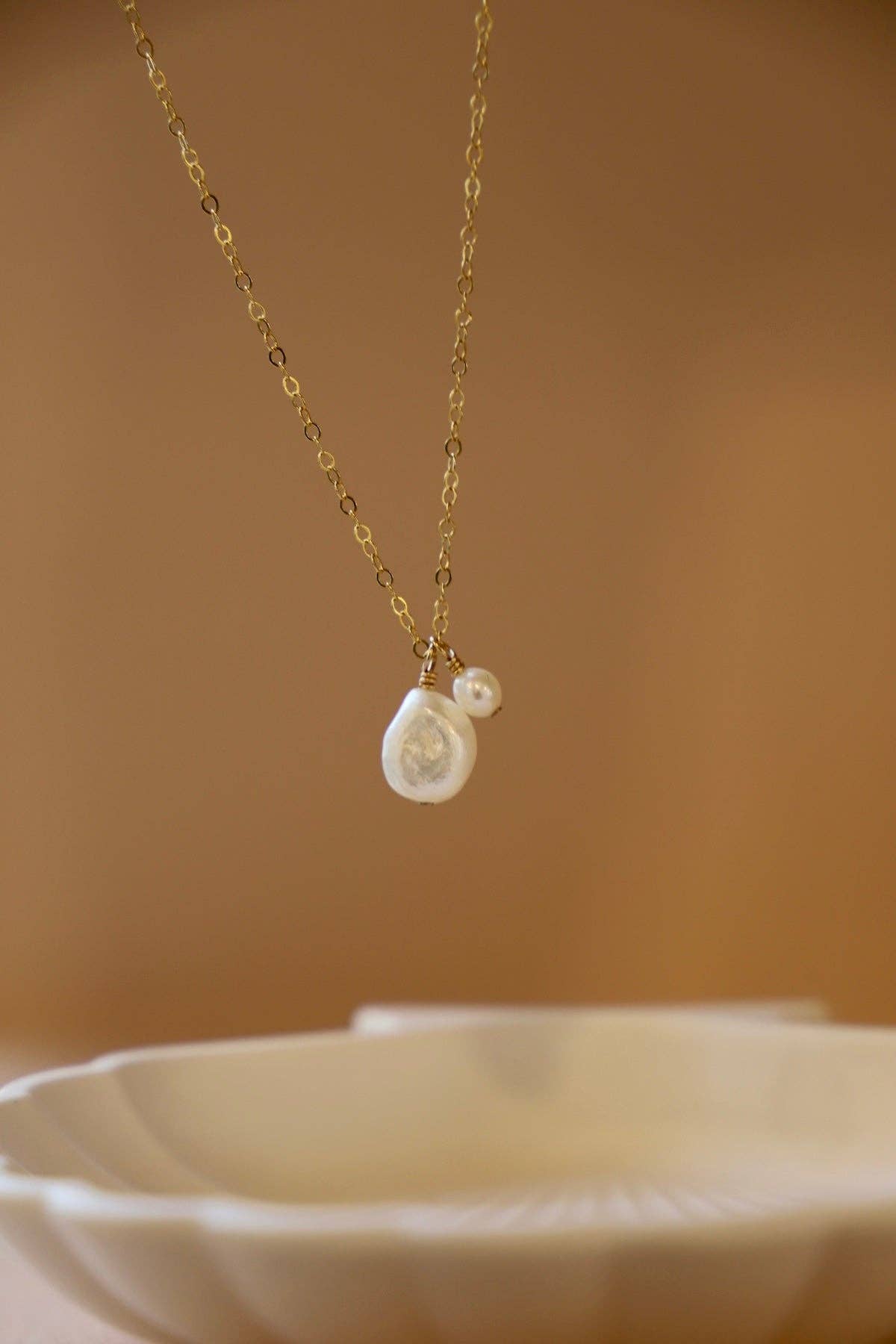 Double pearl drop necklace