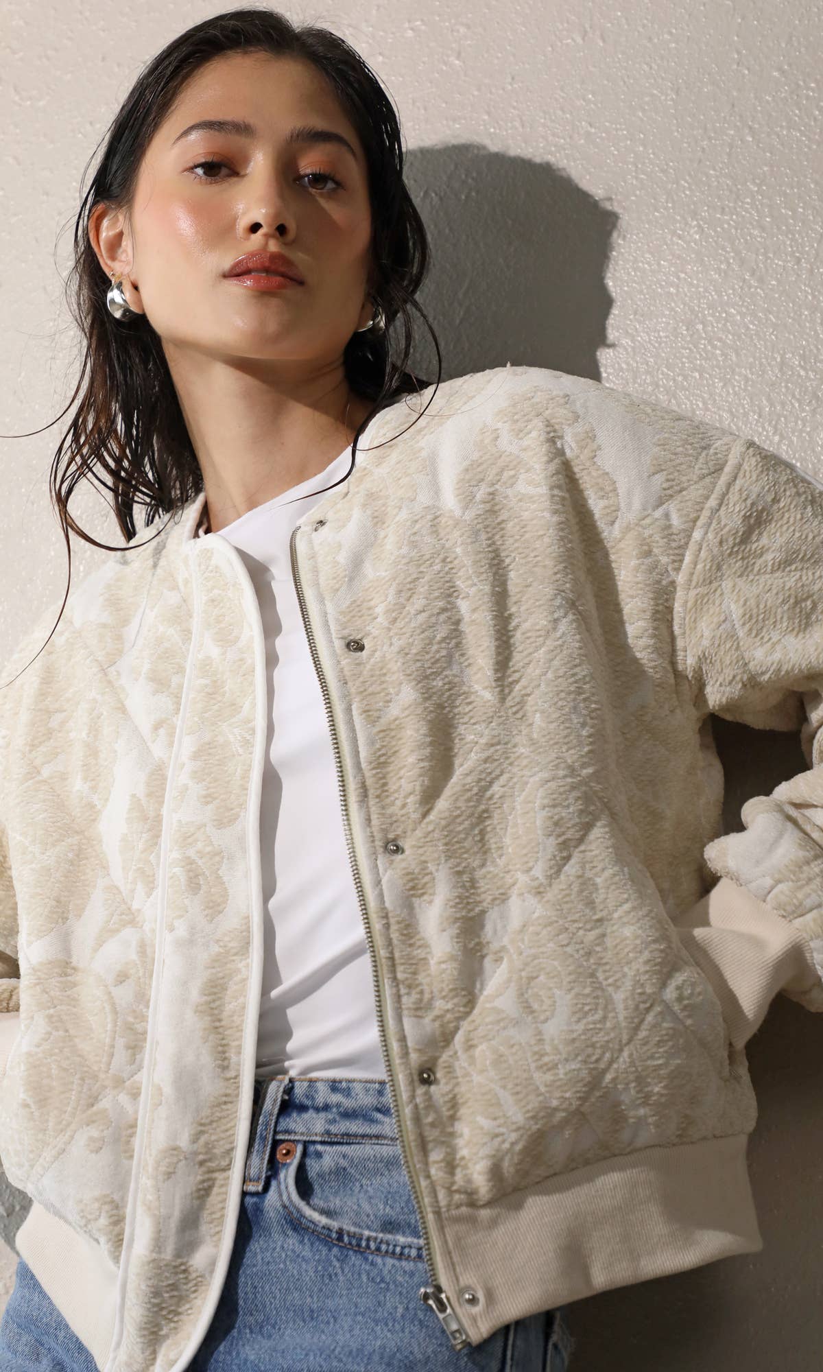 Micah Embroidered Quilted Bomber Jacket