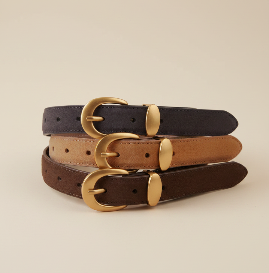 Suede Belt with Curved Gold Buckle