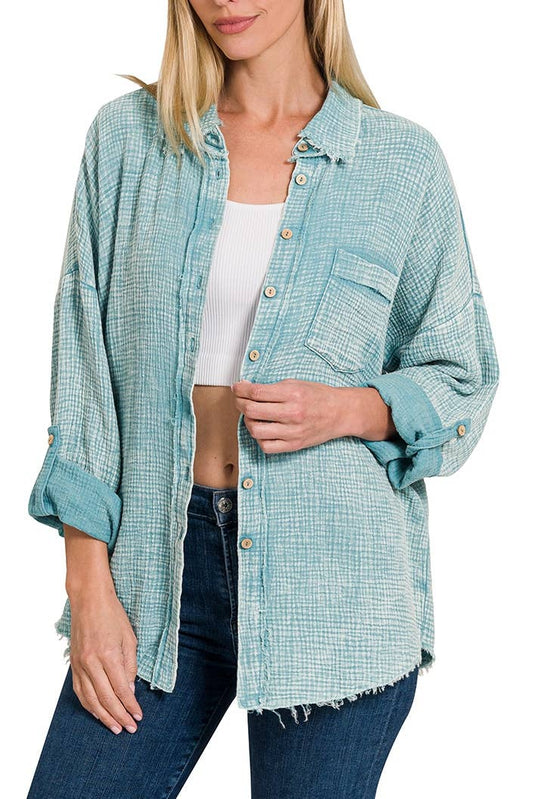 Washed Double Gauze Button Down Shirt