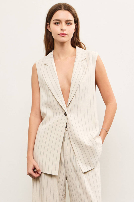Sleeveless Pin Stripe Blazer