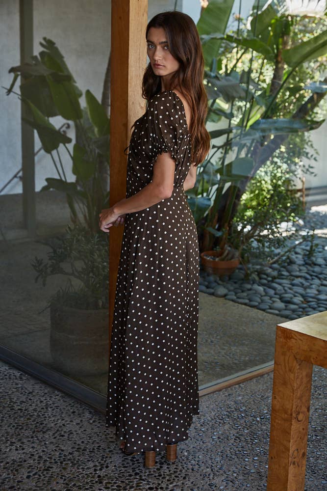 Woven Polka Dot Print Long Dress