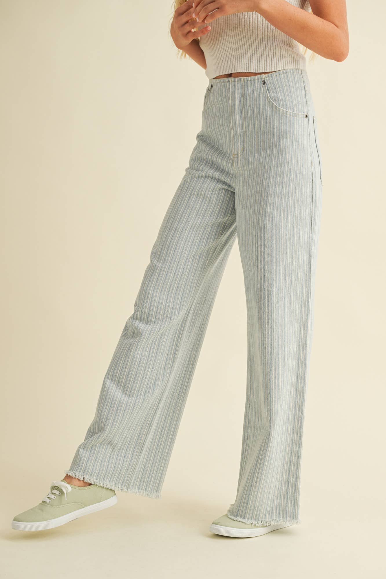 Striped Denim Boyfriend Pant