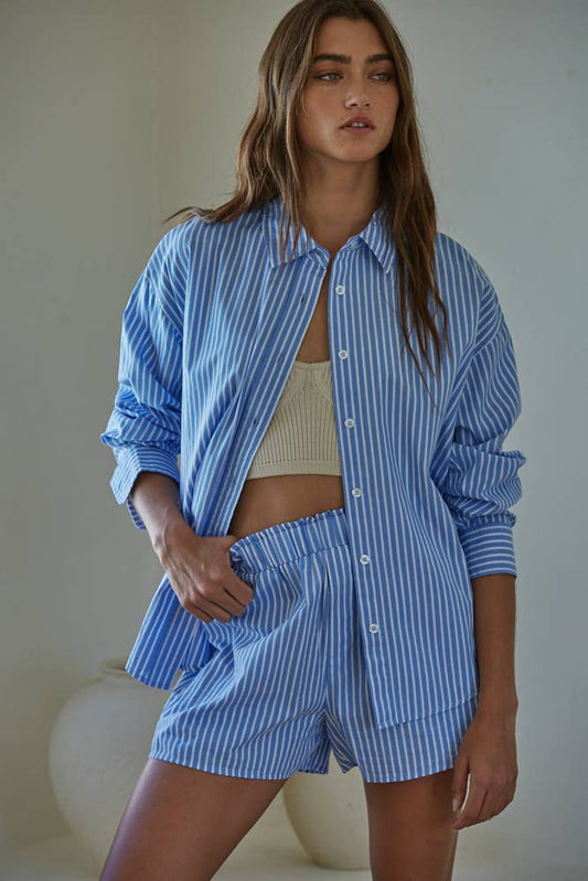 Striped Button Down Collar Neck Shirt Top