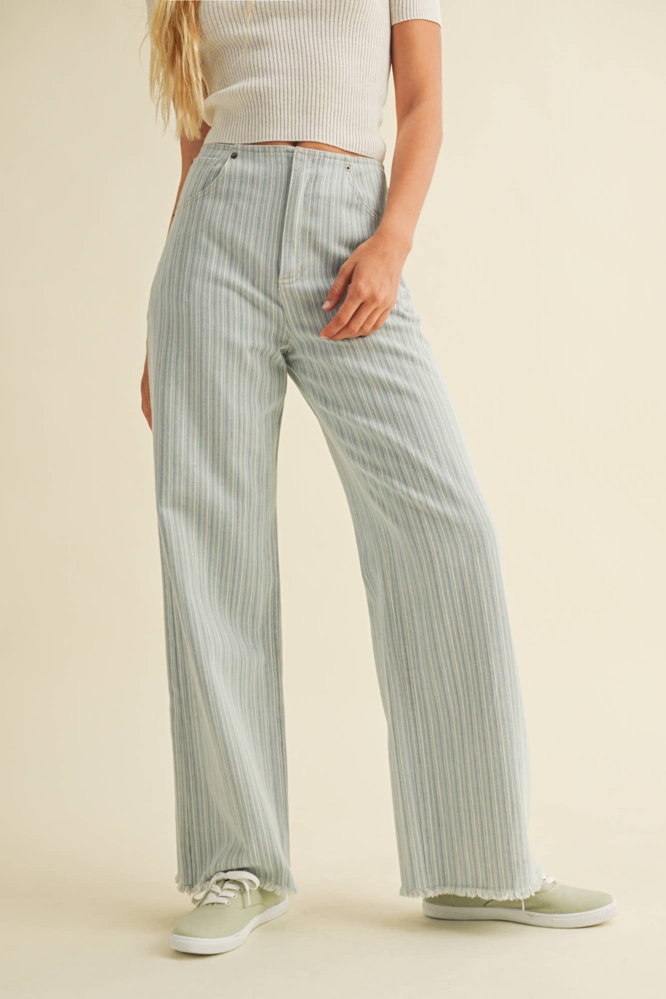 Striped Denim Boyfriend Pant