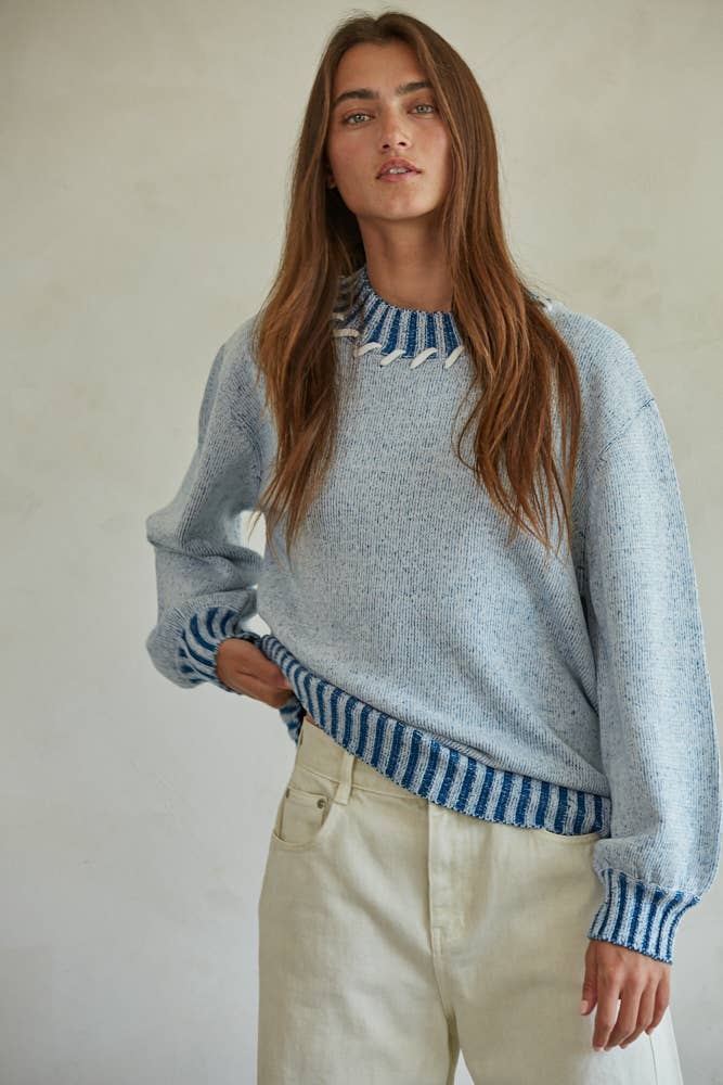 Knit Sweater Mock Neck Long Sleeve Pullover