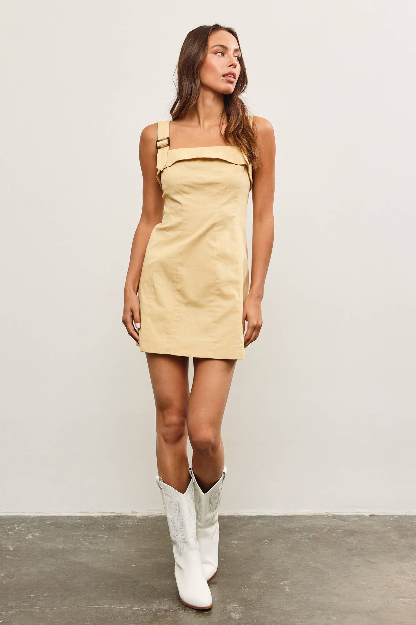 Linen Dress with Buckle Accent Straps