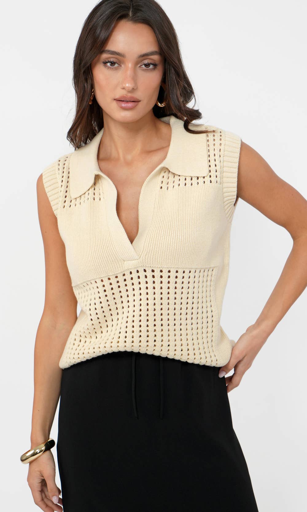 Gordon Open Knit Paneled Sweater Top