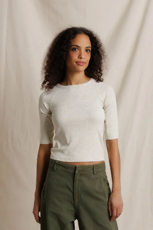 Amelia Ribbed 3 4th Sleeve | Perfect White Tee