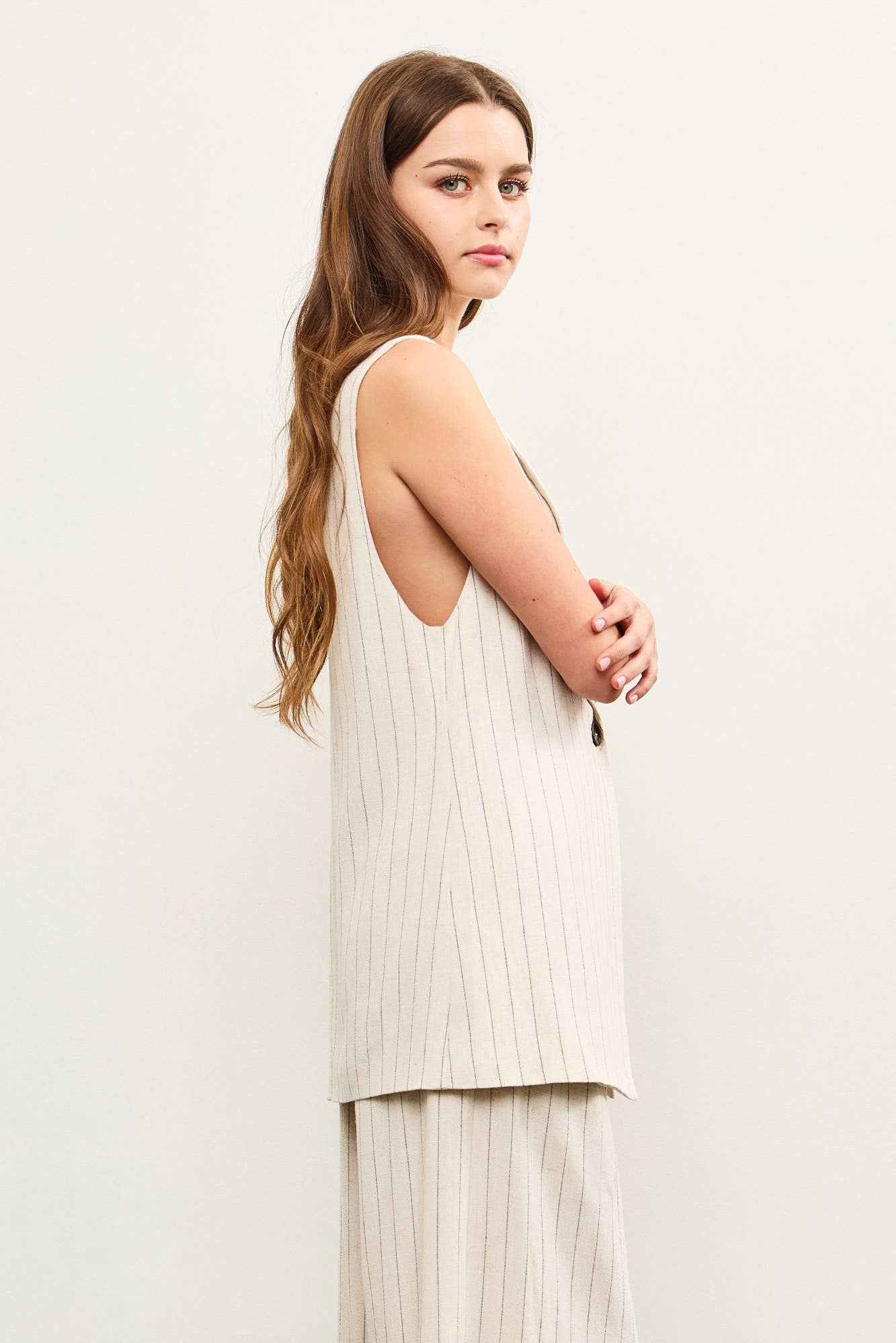 Sleeveless Pin Stripe Blazer