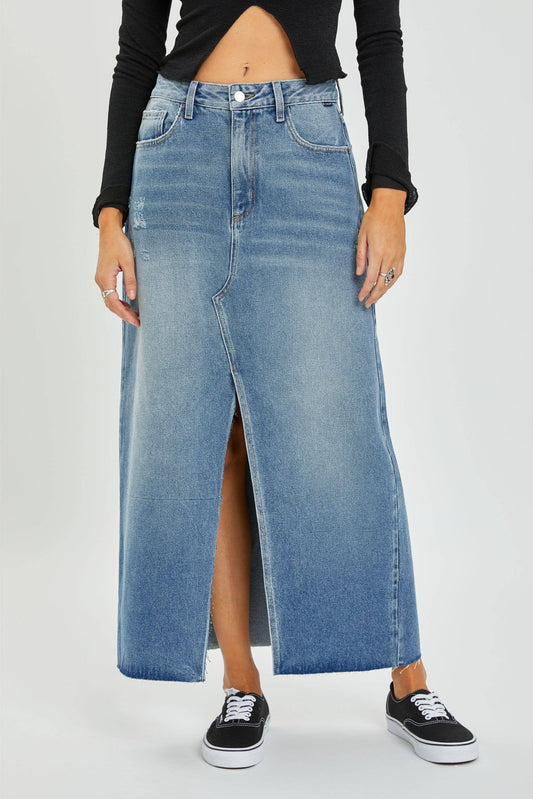 WV59119MD Mid Waisted Midi Skirt with Front Slit
