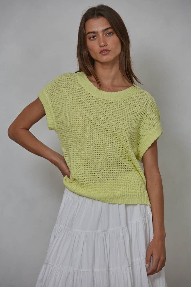 Knit 100% Cotton Sweater Short Sleeve Crew Neck Top