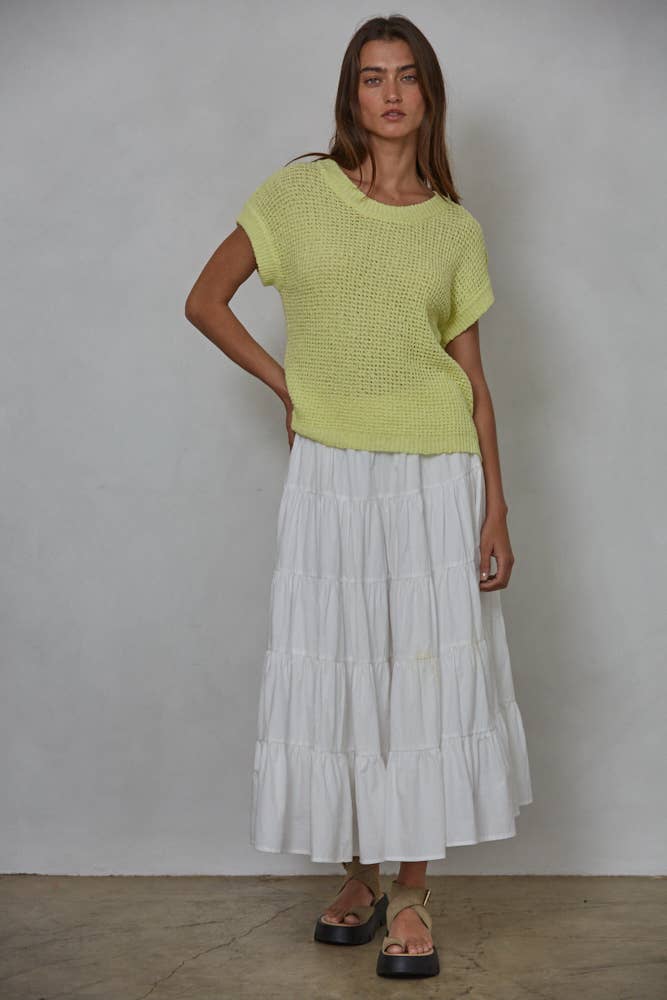 Knit 100% Cotton Sweater Short Sleeve Crew Neck Top