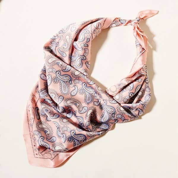 Cloud Flower print Women Neck Tie Wrap Satin Scarf