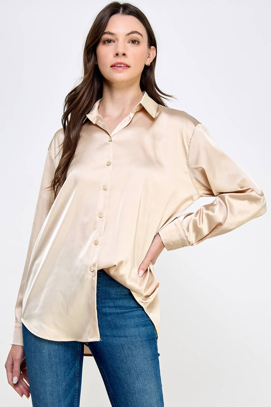 RT-3281-6 BUTTONDOWN SATIN SHIRT CHAMPAGNE