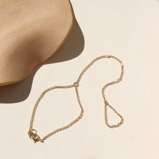 Gemini Hand Chain with Pearls | in 14k Gold Fill