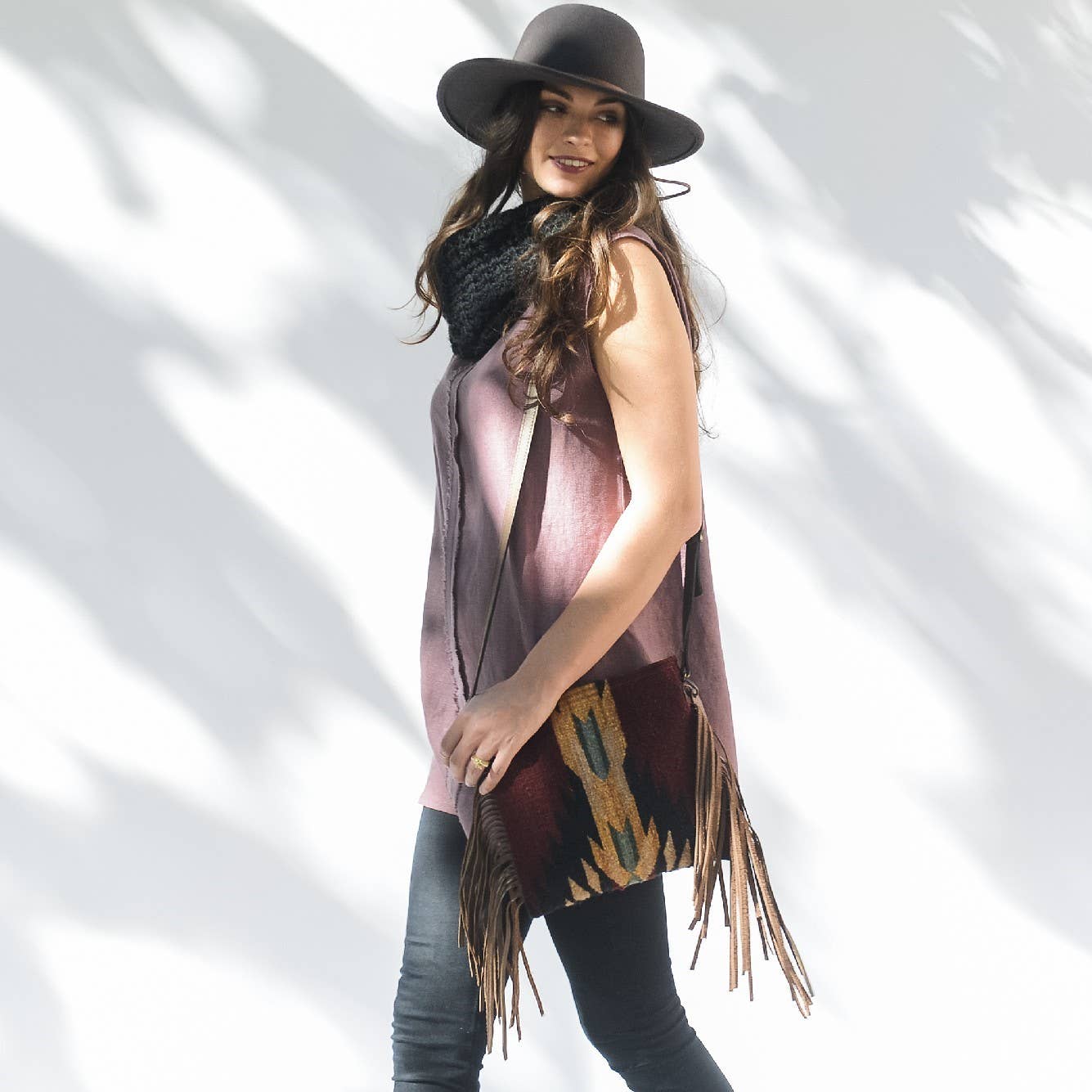 Artisan Made Leather Fringe Bag in Red- Oaxacan Textiles