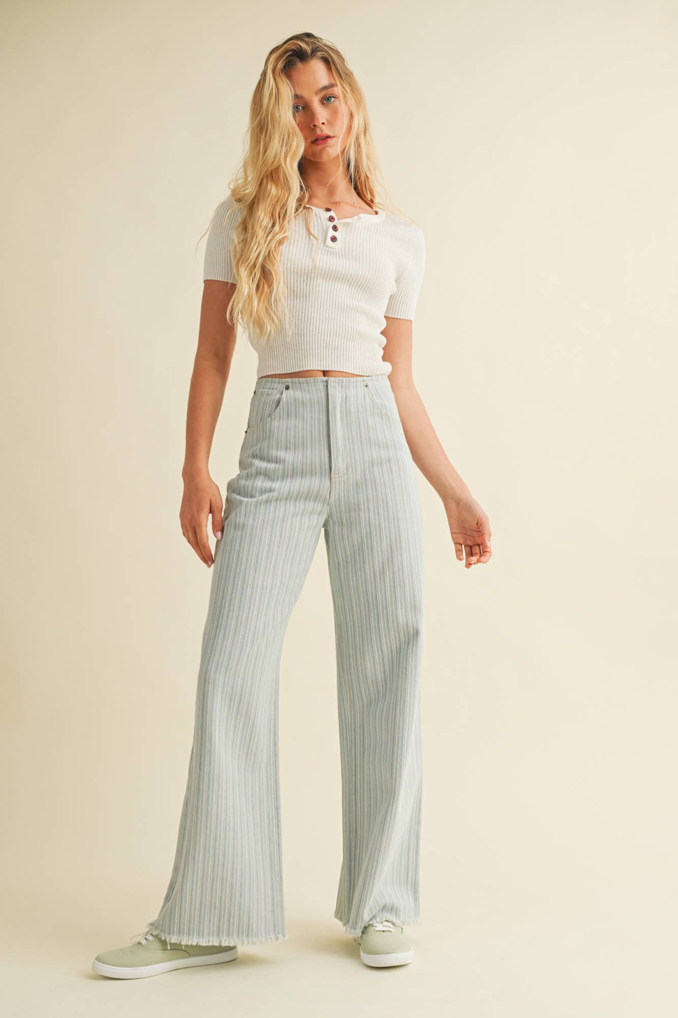 Striped Denim Boyfriend Pant