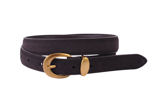 Suede Belt with Curved Gold Buckle